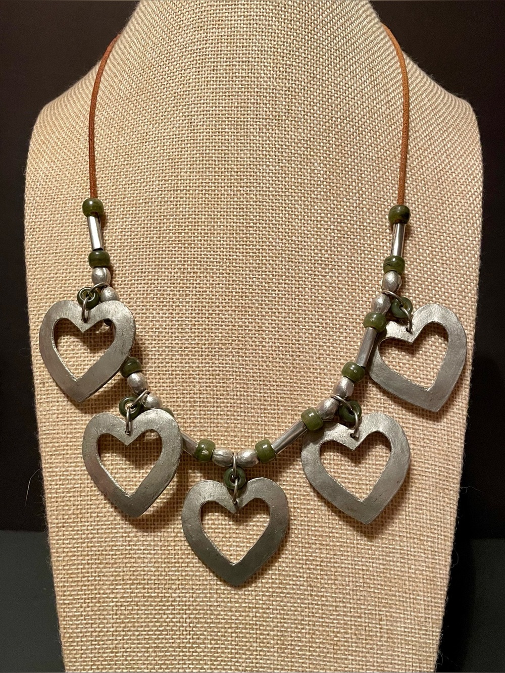 Handmade Olive Green Beaded Heart Pendant Necklace